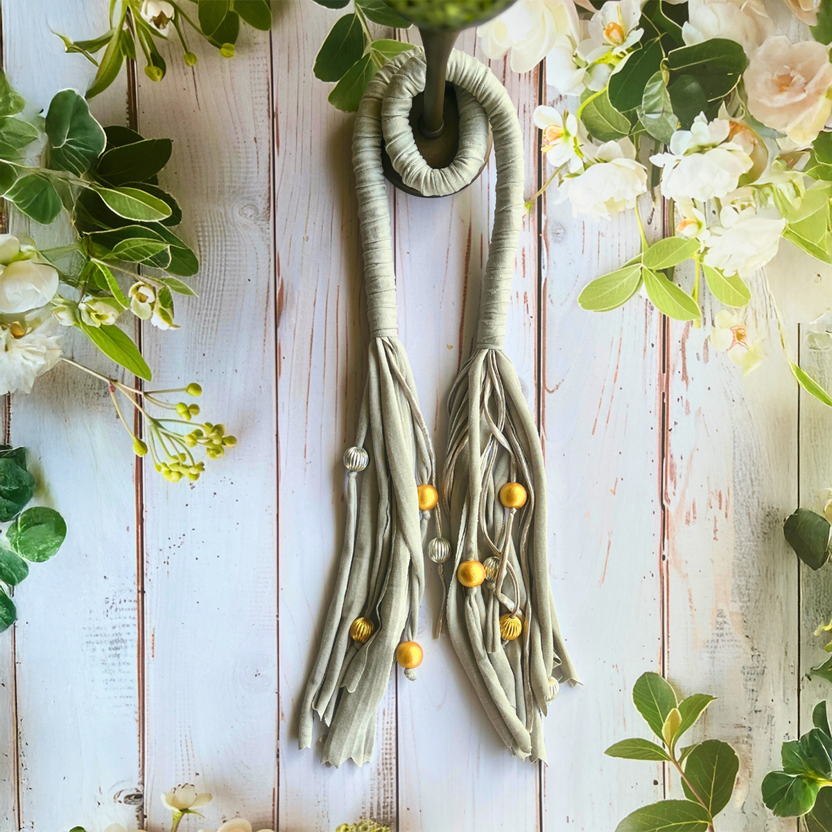 Just Swing It Grey & Gold Handmade Fabric Necklace