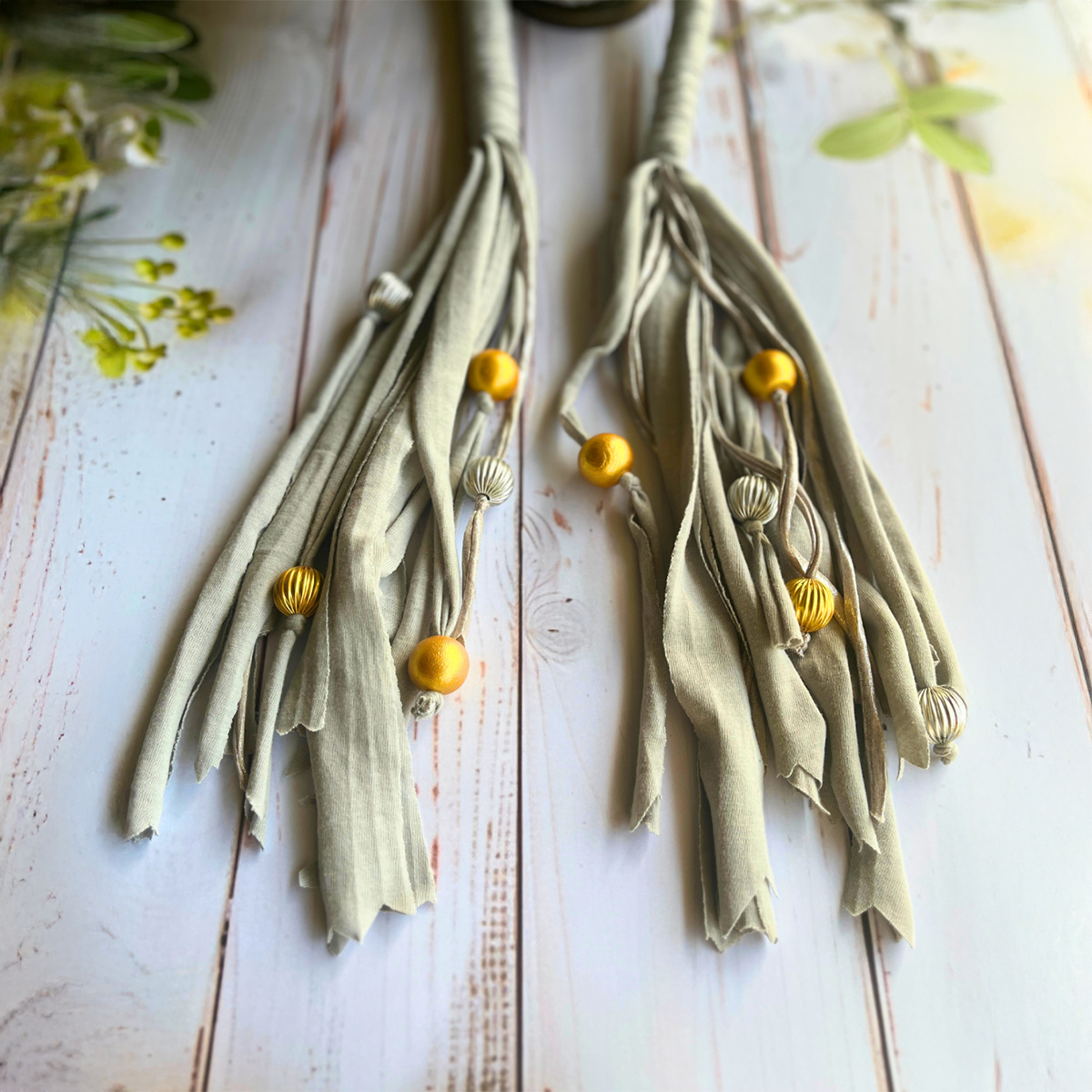 Just Swing It Grey & Gold Handmade Fabric Necklace