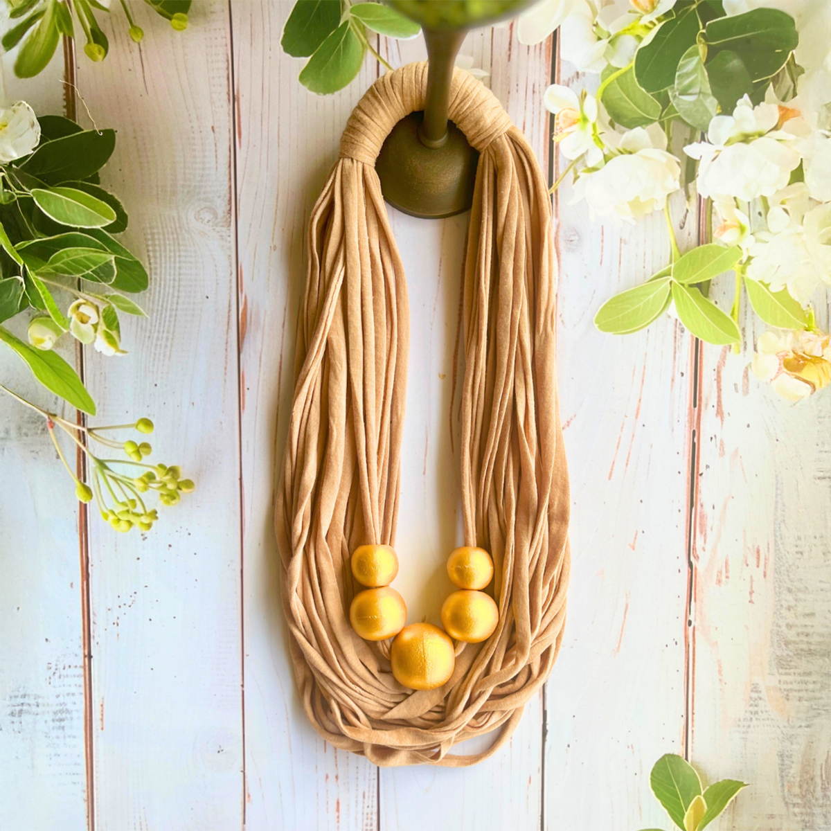 The Raas Beige & Gold Handmade Fabric Necklace