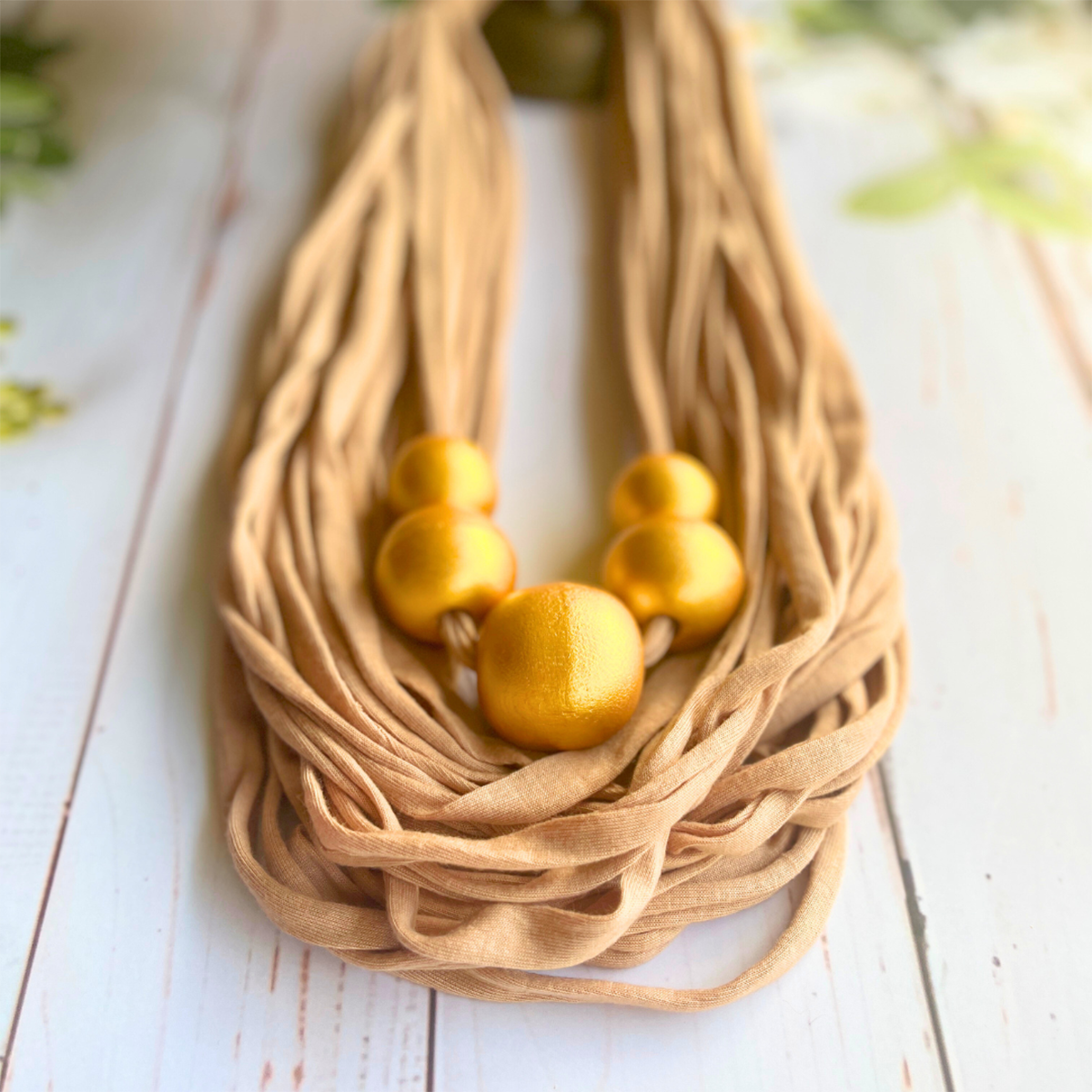 The Raas Beige & Gold Handmade Fabric Necklace