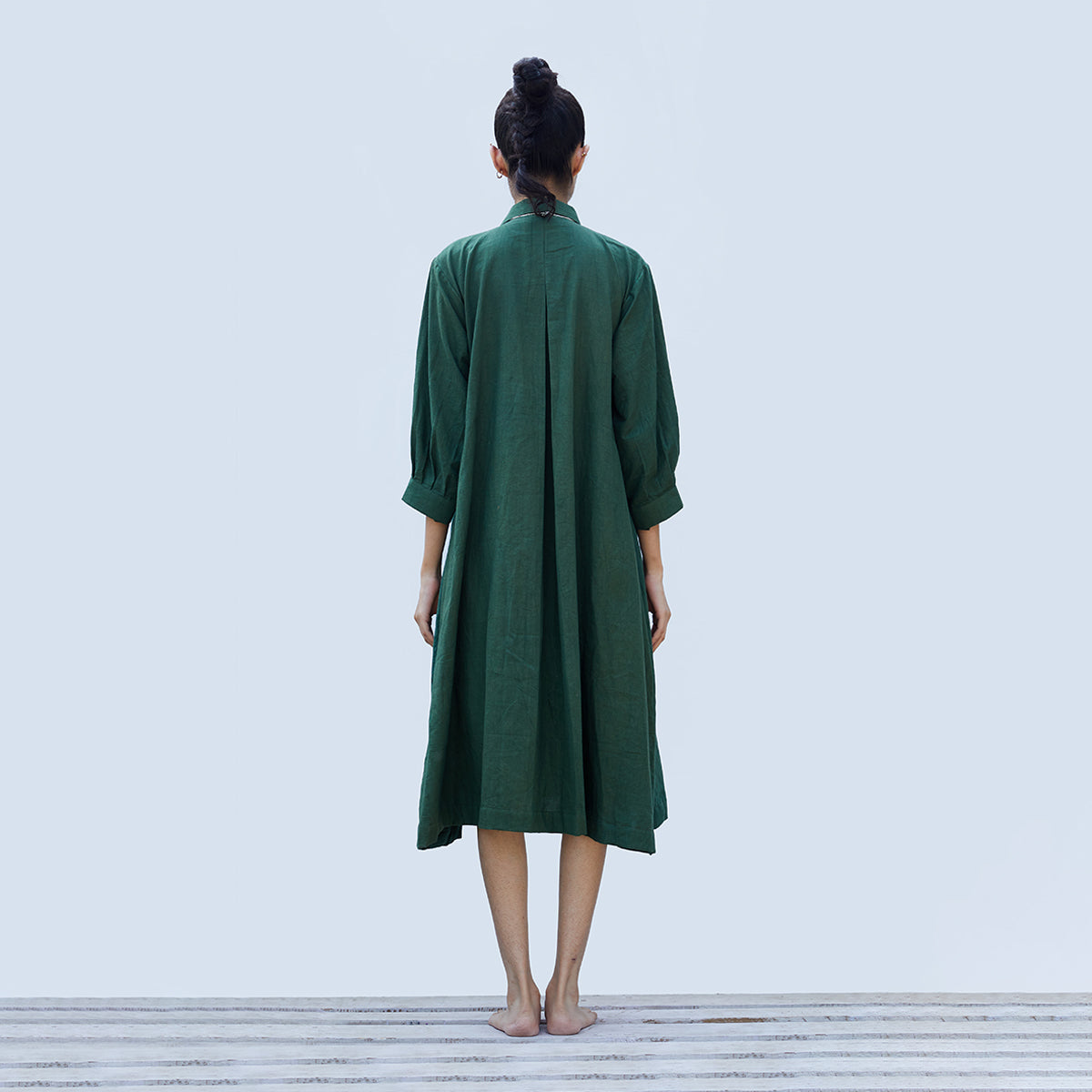 Handwoven Cotton Shirt Dress for Women | Basil Green