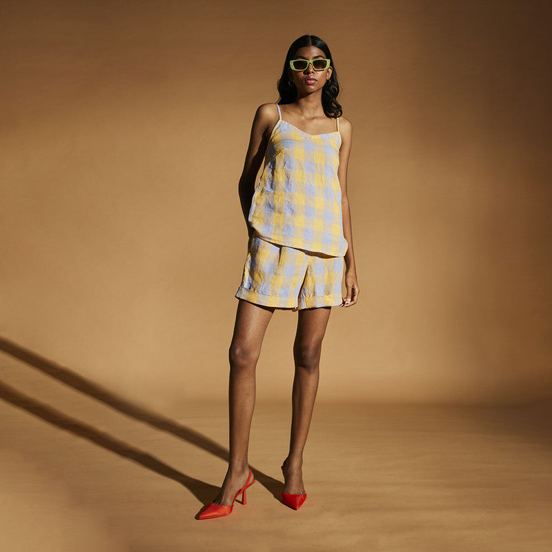 Linen Co Ord Set | Checkered | Slip Top & Shorts | Multicolour