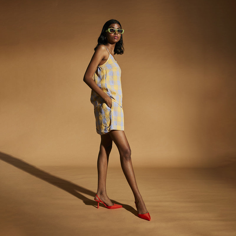 Linen Co Ord Set | Checkered | Slip Top & Shorts | Multicolour