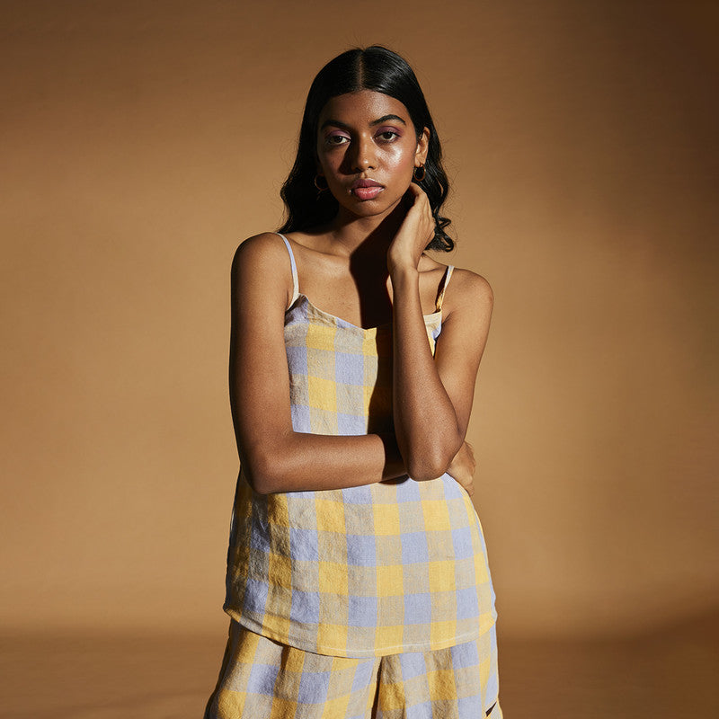 Linen Co Ord Set | Checkered | Slip Top & Shorts | Multicolour