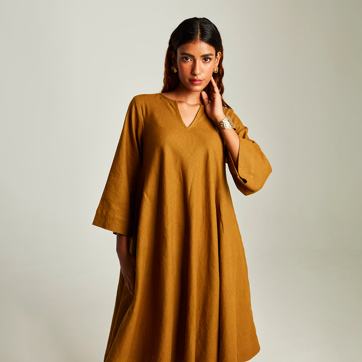 Olive Co-Linen Pheran Kurta Set