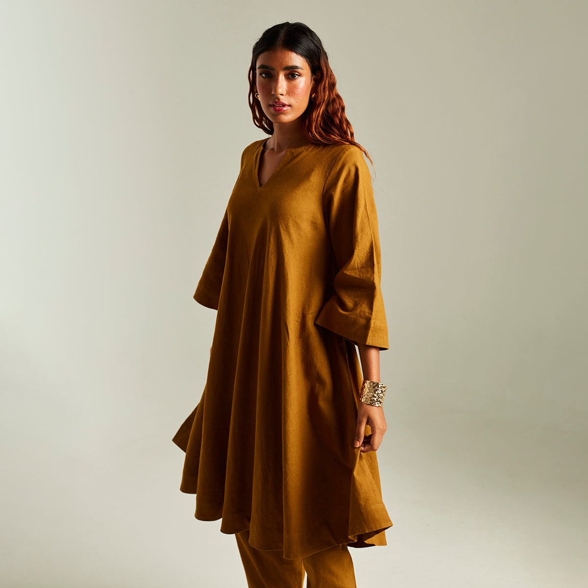 Olive Co-Linen Pheran Kurta Set