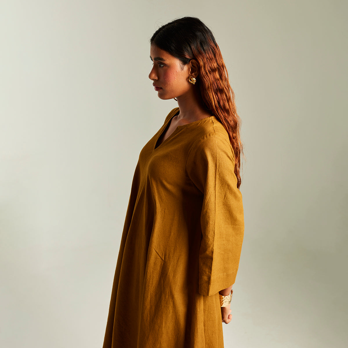 Olive Co-Linen Pheran Kurta Set