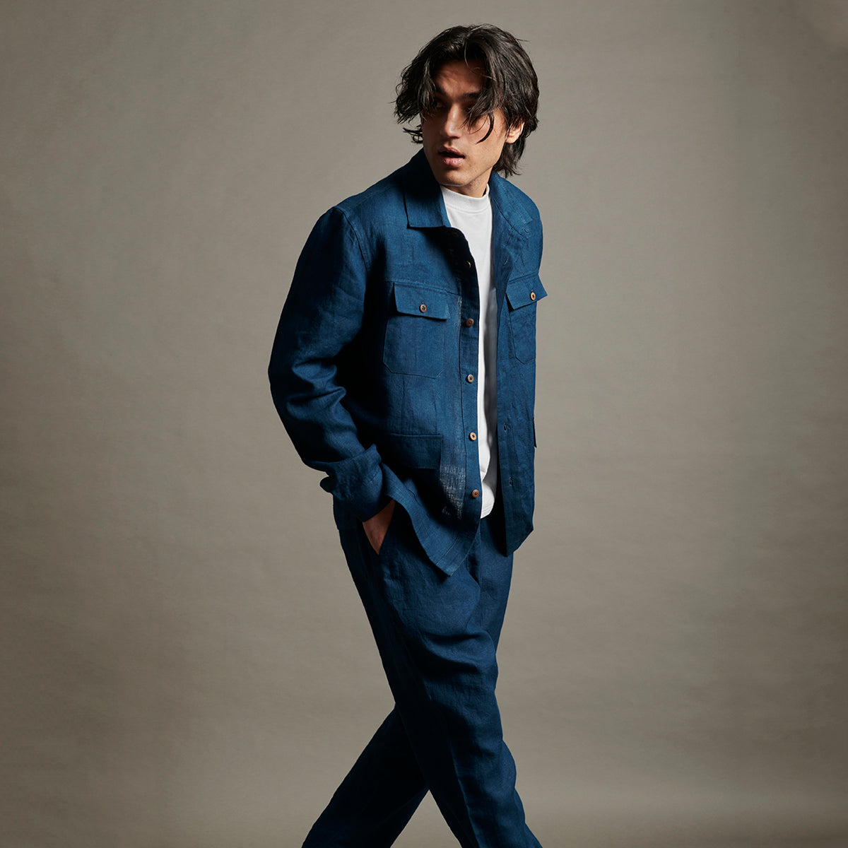 Indigo Linen Men's Overshirt