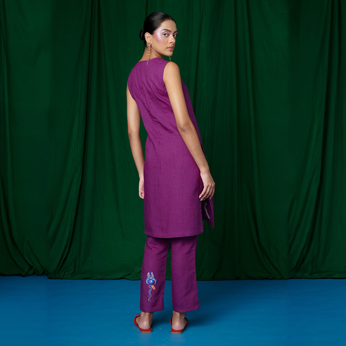 Violet Linen Fitted Kurta Set