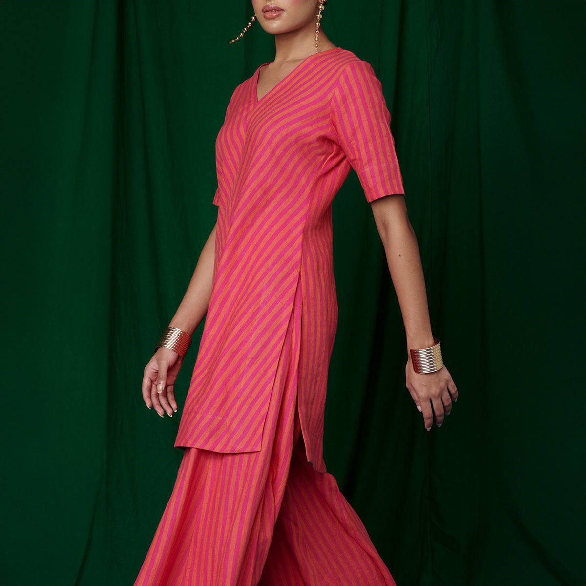 Coral Linen Sharara Set