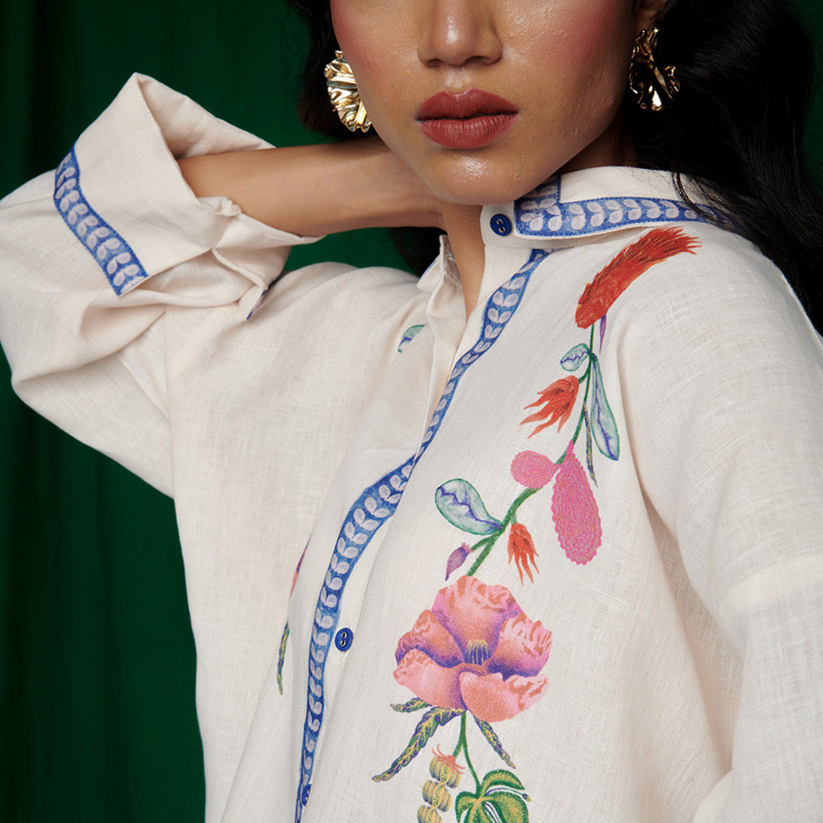 Foliage Linen Oversized Flared Shirt Set