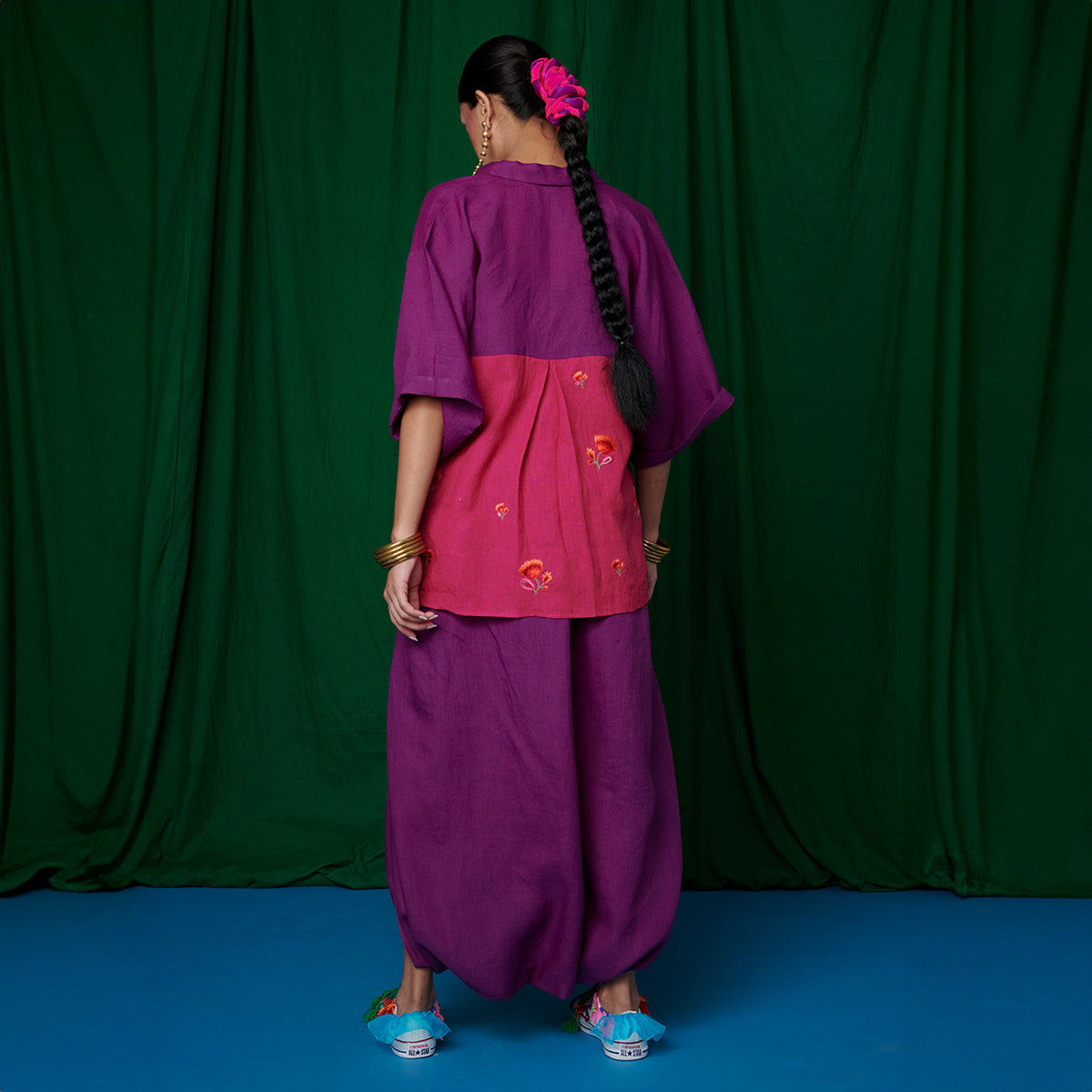 Violet Linen Boho Shirt and Dhoti Pants