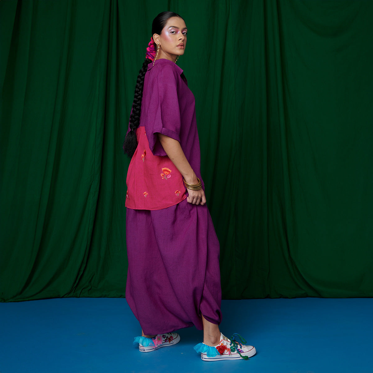 Violet Linen Boho Shirt and Dhoti Pants