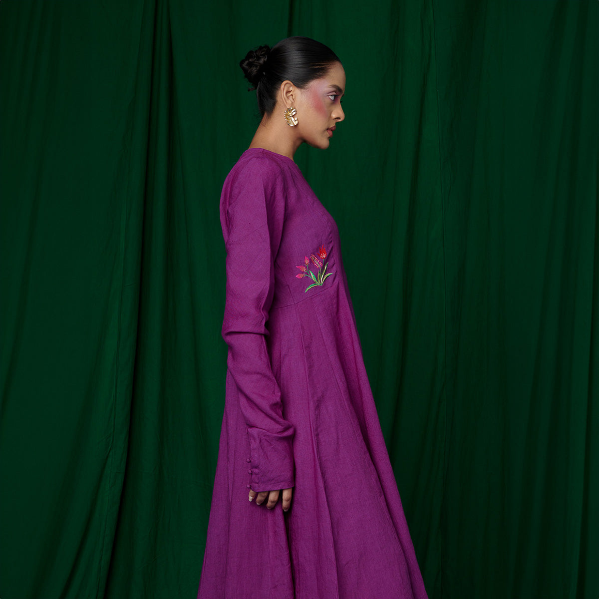 Violet Linen Anarkali Kurta Set