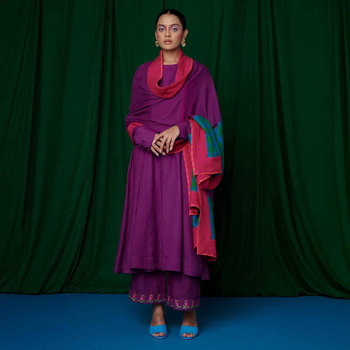 Violet Linen Anarkali Kurta Set