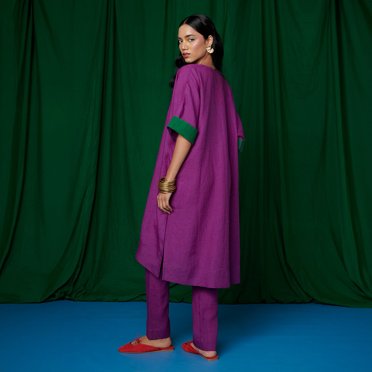 Violet Linen Dolman Kurta Set