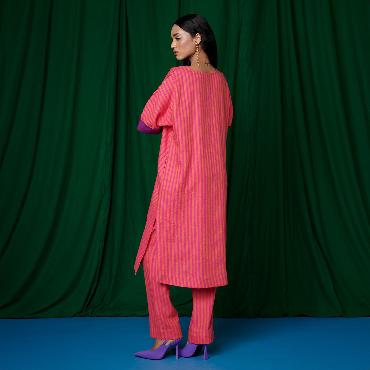 Coral Linen Dolman Kurta Set