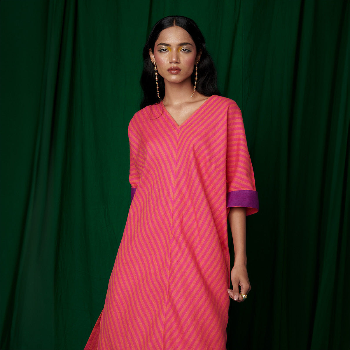 Coral Linen Dolman Kurta Set