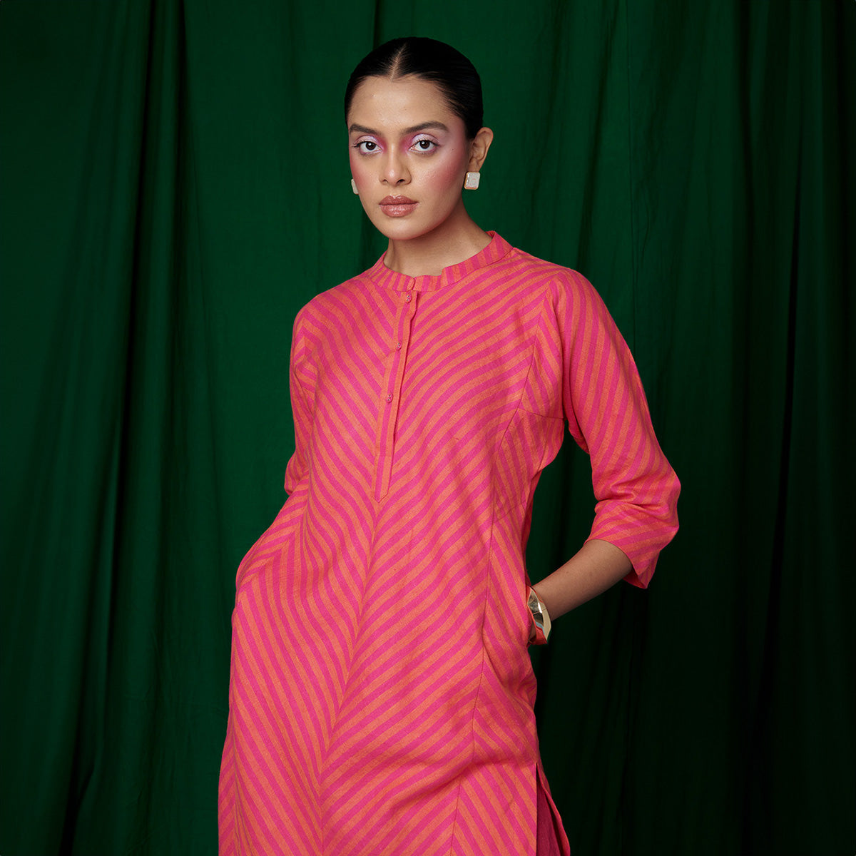 Coral Linen Panelled Kurta Set