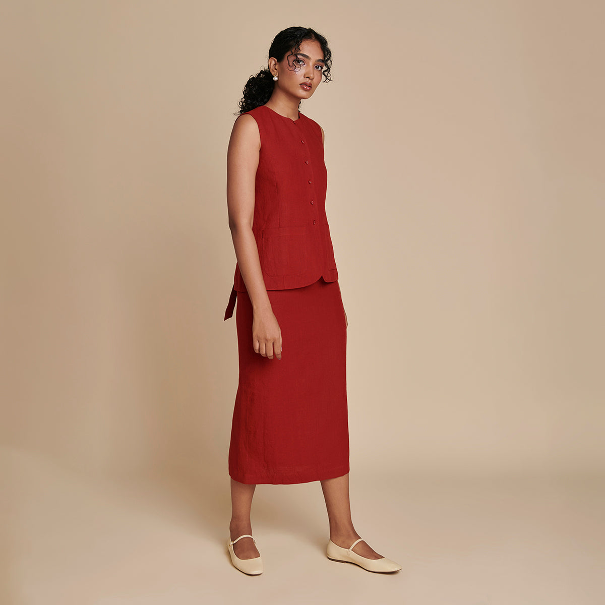 Anaar Linen Vest & Column Skirt Set