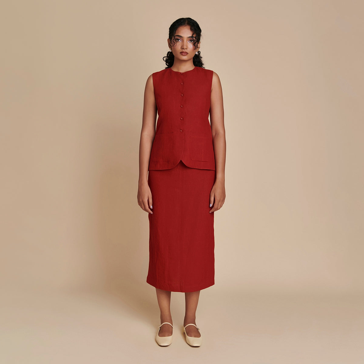 Anaar Linen Vest & Column Skirt Set