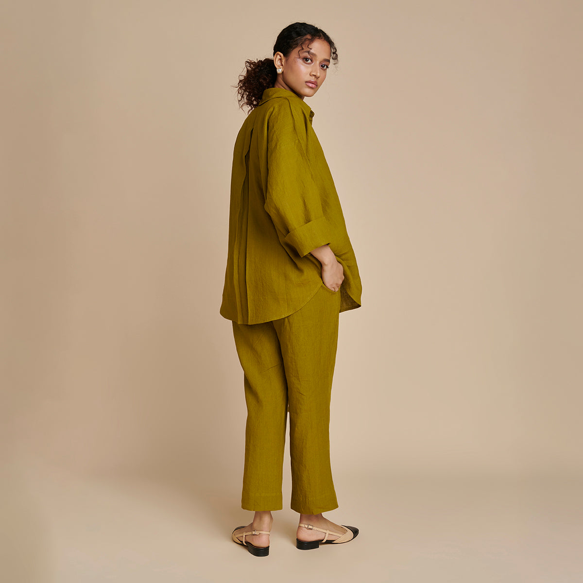 Mehendi Linen Oversized Flared Shirt