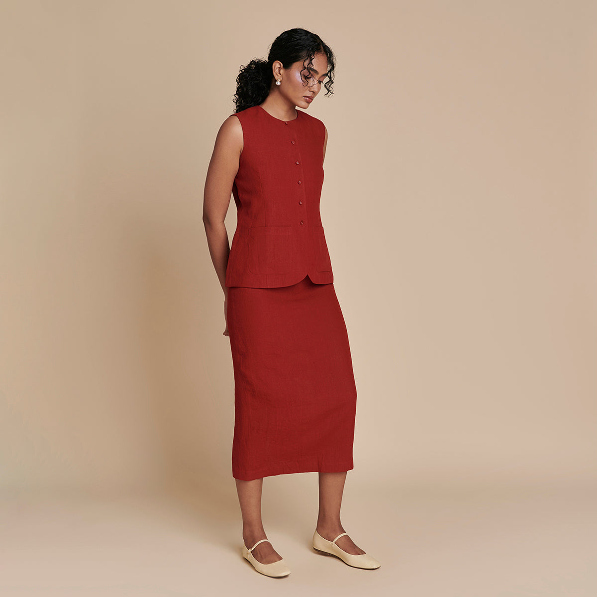 Anaar Linen Vest & Column Skirt Set
