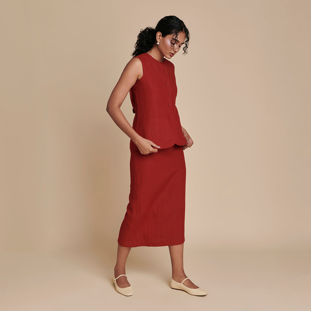 Anaar Linen Vest & Column Skirt Set