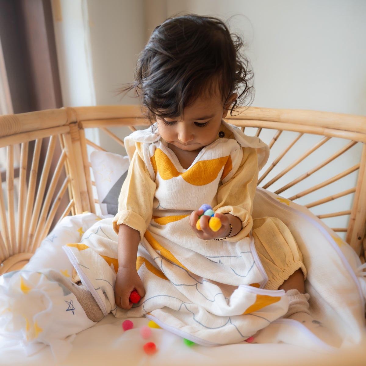 Organic Muslin Sleeping Bag for Baby - Elle Half Moon | Yellow