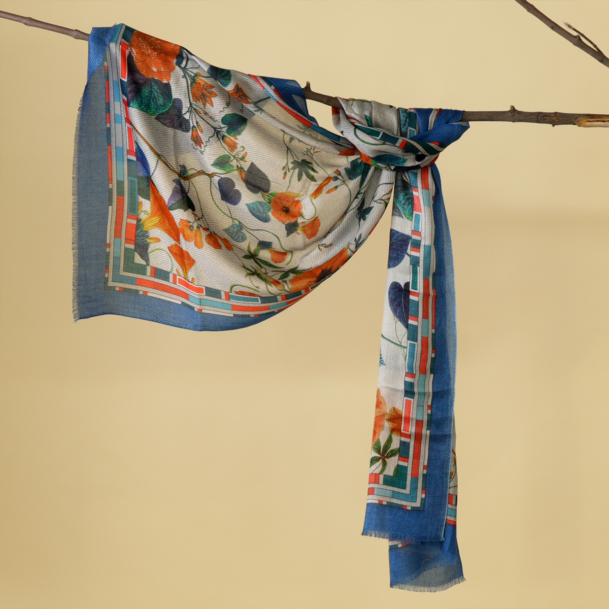 The Scarlet Bloom Bamboo Modal Stole (Blue)