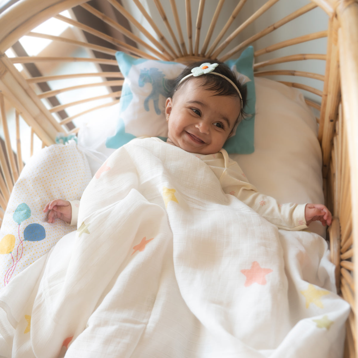 Organic Muslin Baby Swaddle - Circus Stars