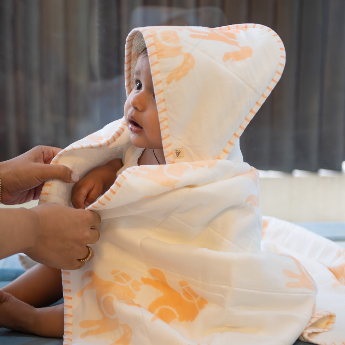 Baby Hooded Towel | Pure Cotton Terry - Horse | Peach