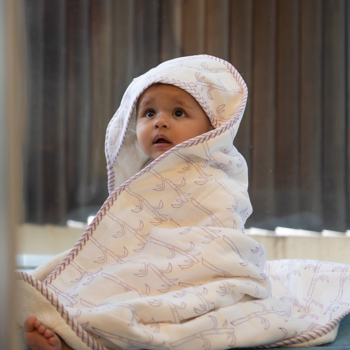 Baby Hooded Towel | Pure Cotton Terry - Tree | Purple