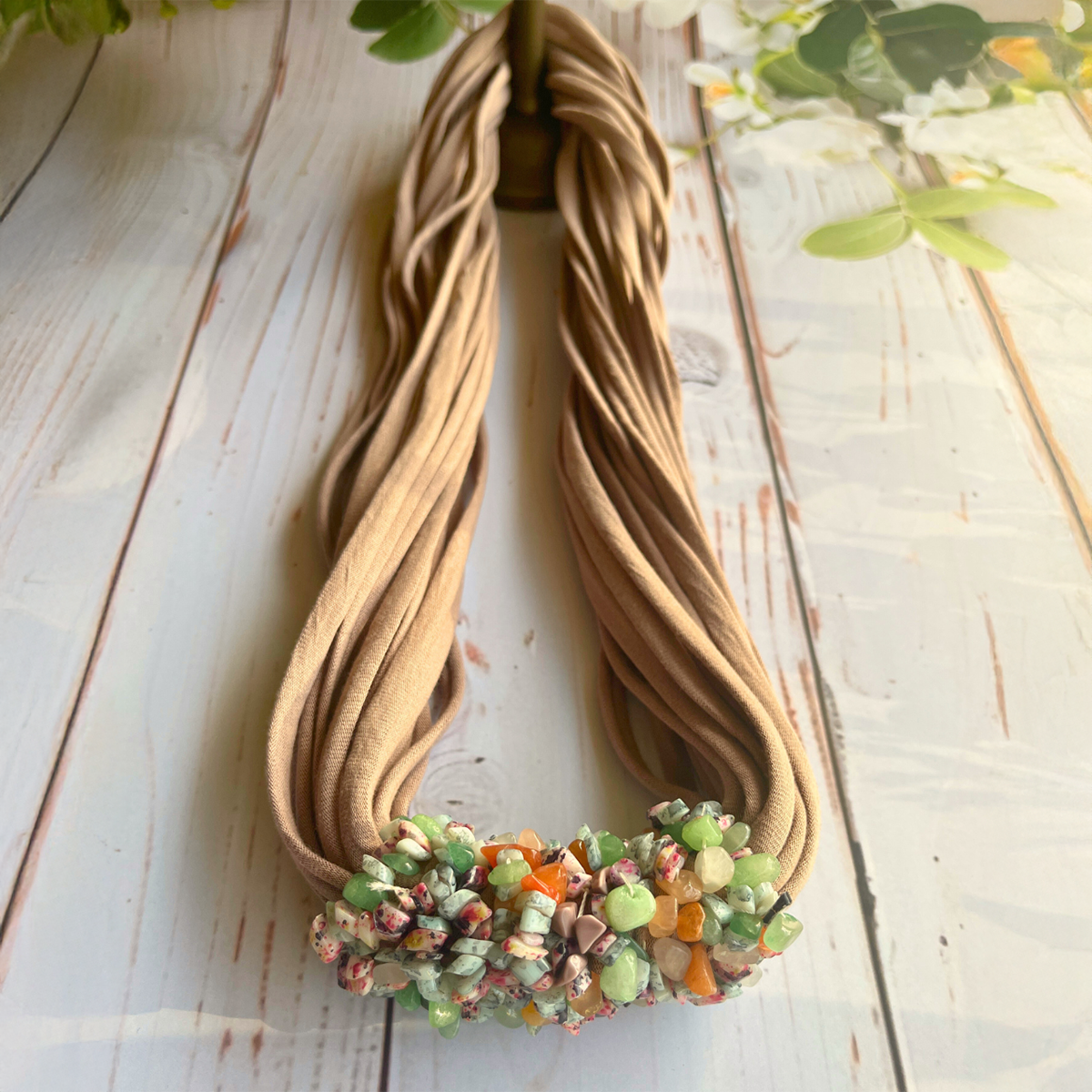 I Am Earth Beige Handmade Fabric Necklace