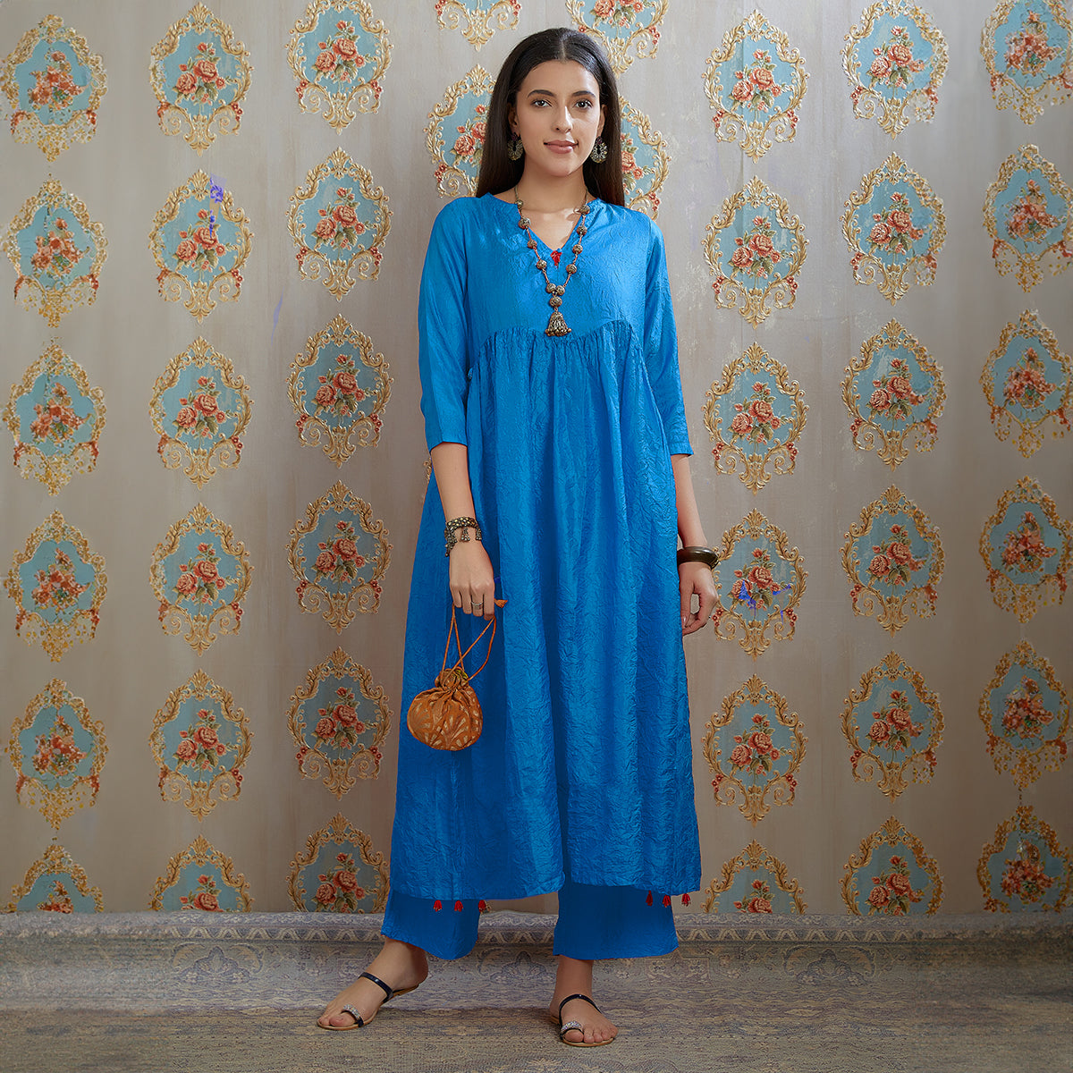 Vibhuti-Teal Blue Silk Kurta & Pants