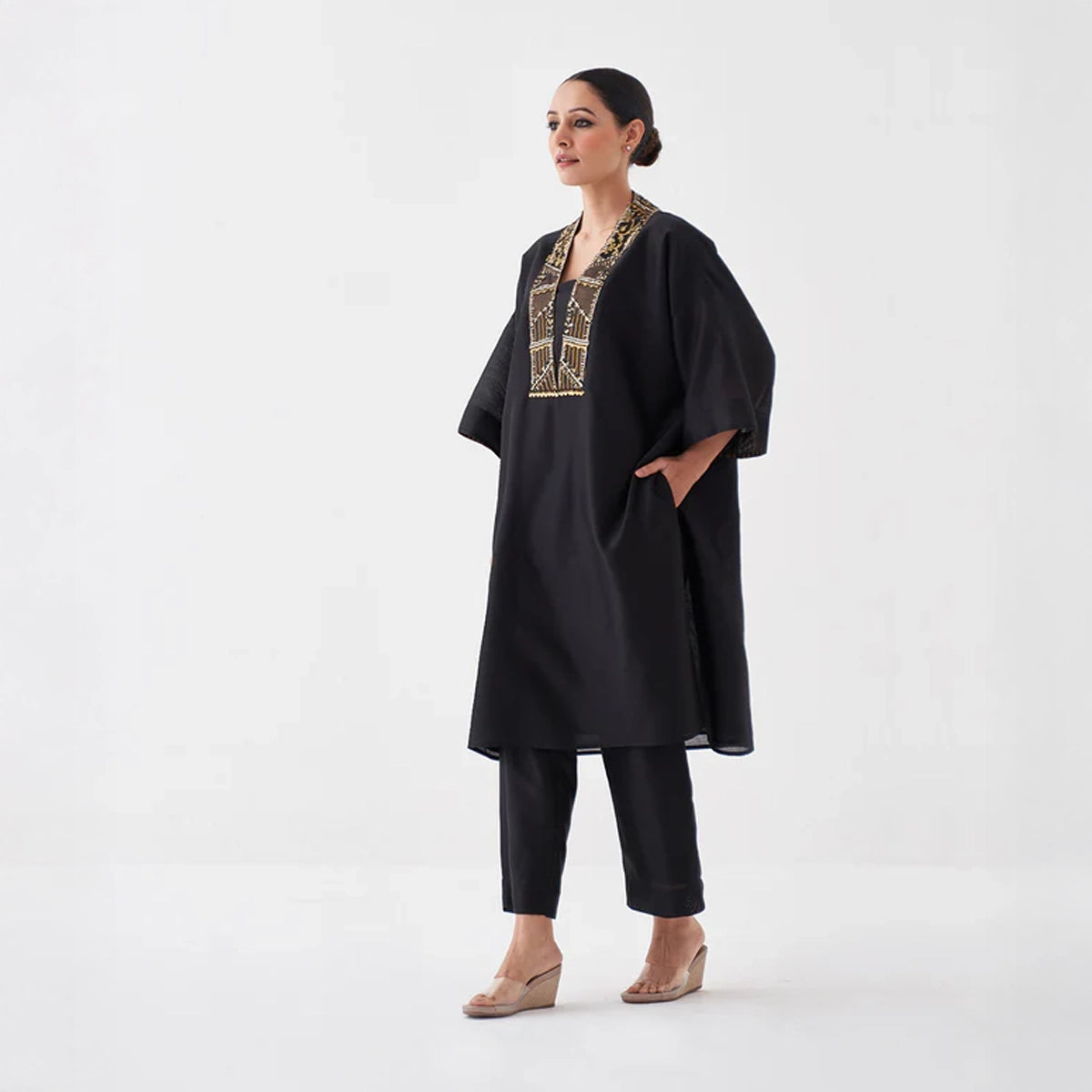 The Surmayee Silk Chanderi Ensemble with Woven Banarasi & Handwork