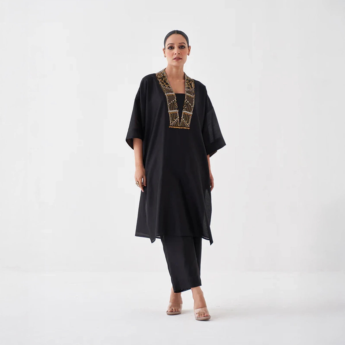 The Surmayee Silk Chanderi Ensemble with Woven Banarasi & Handwork