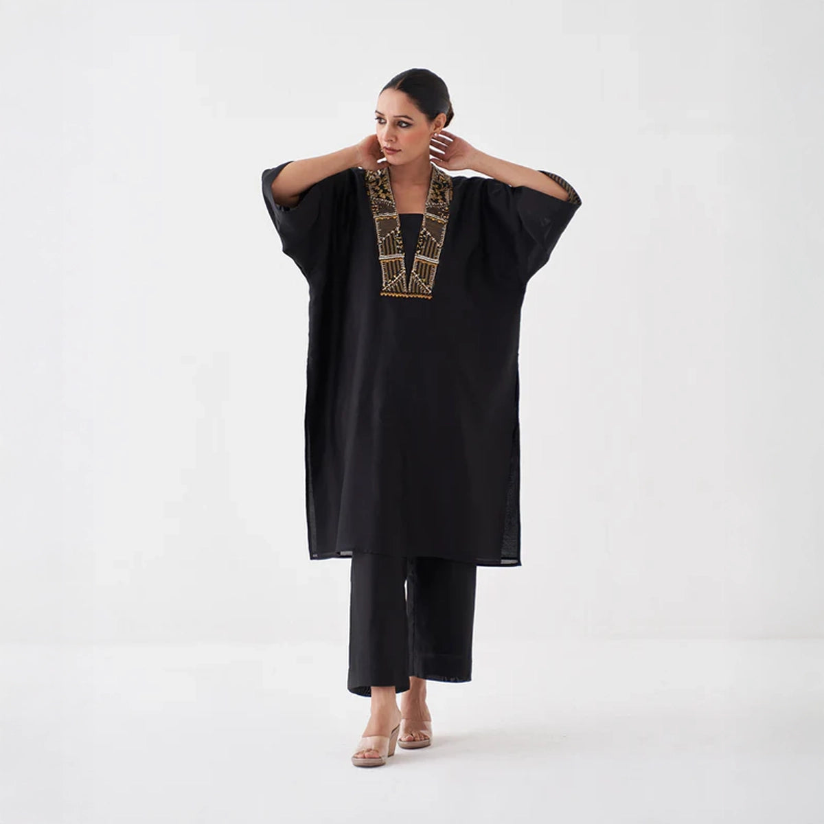 The Surmayee Silk Chanderi Ensemble with Woven Banarasi & Handwork