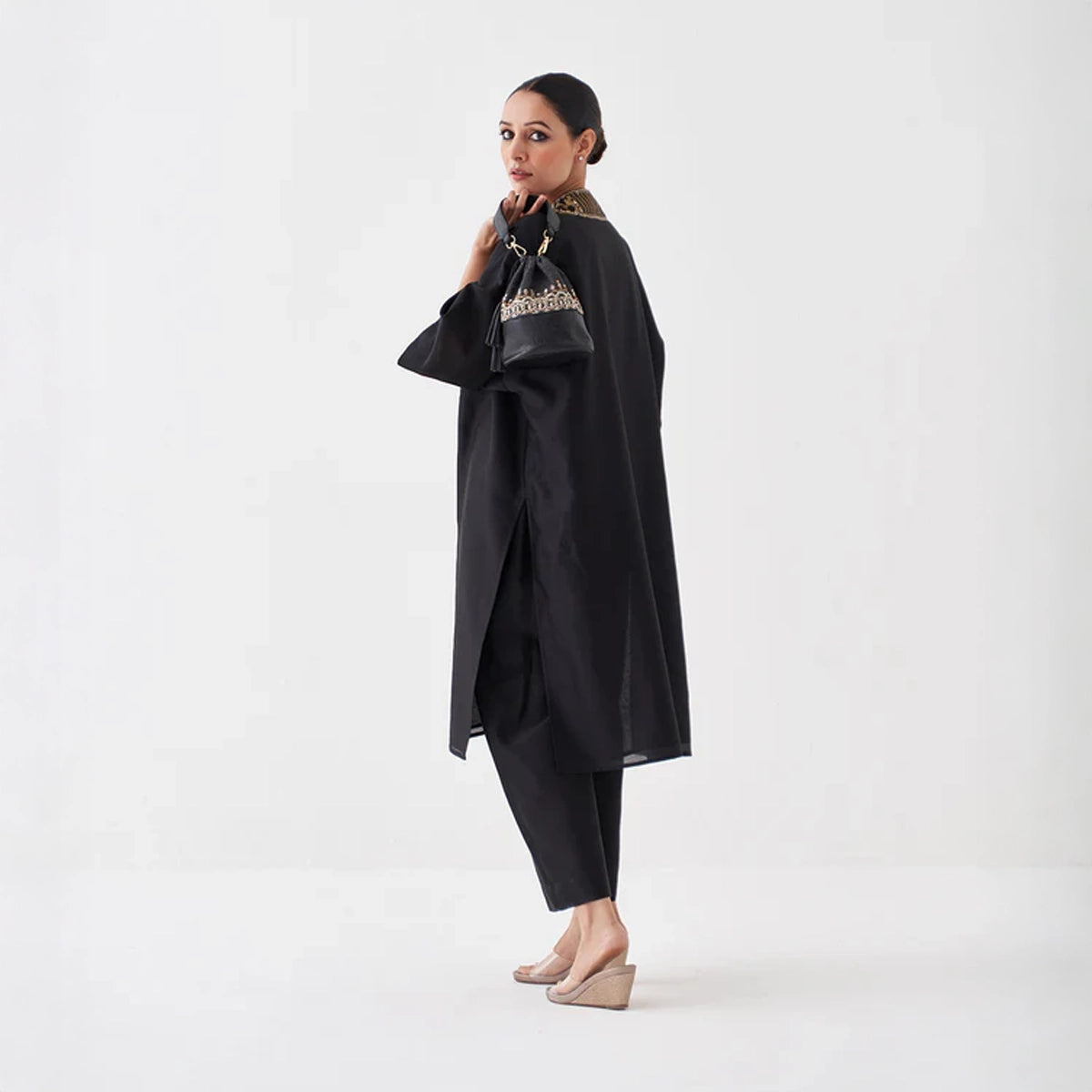 The Surmayee Silk Chanderi Ensemble with Woven Banarasi & Handwork