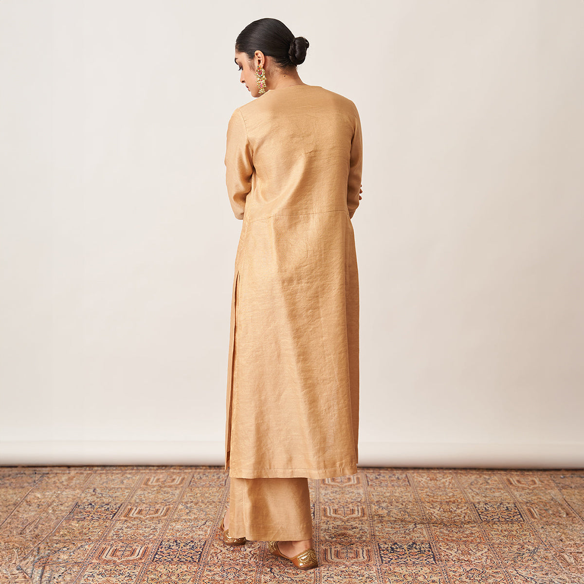 Pure Silk Tissue Chanderi Kurta & Pant Set | Gold
