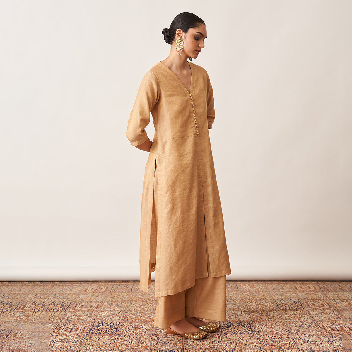 Pure Silk Tissue Chanderi Kurta & Pant Set | Gold