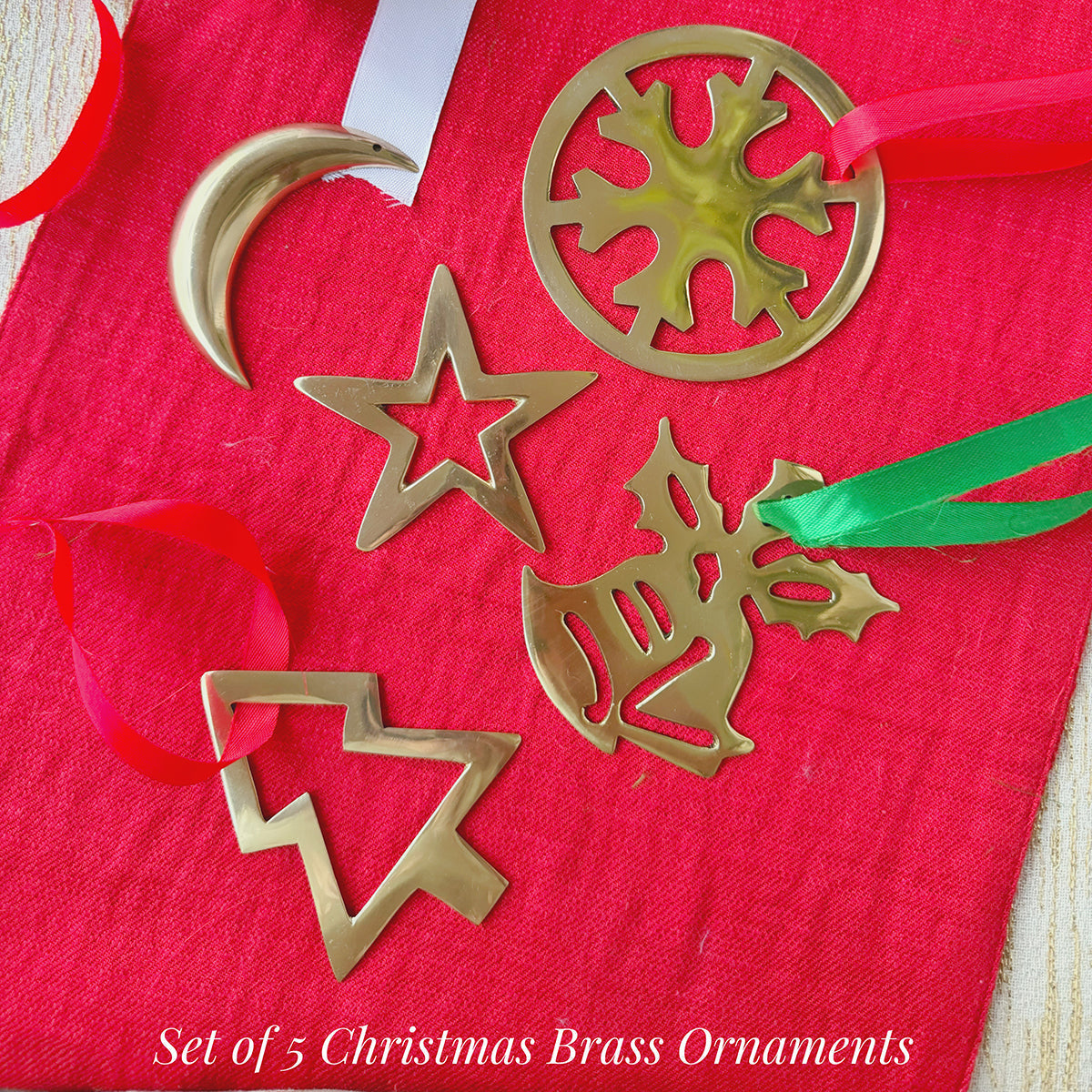 Christmas Decor | Brass Ornaments | Gold | Set of 5