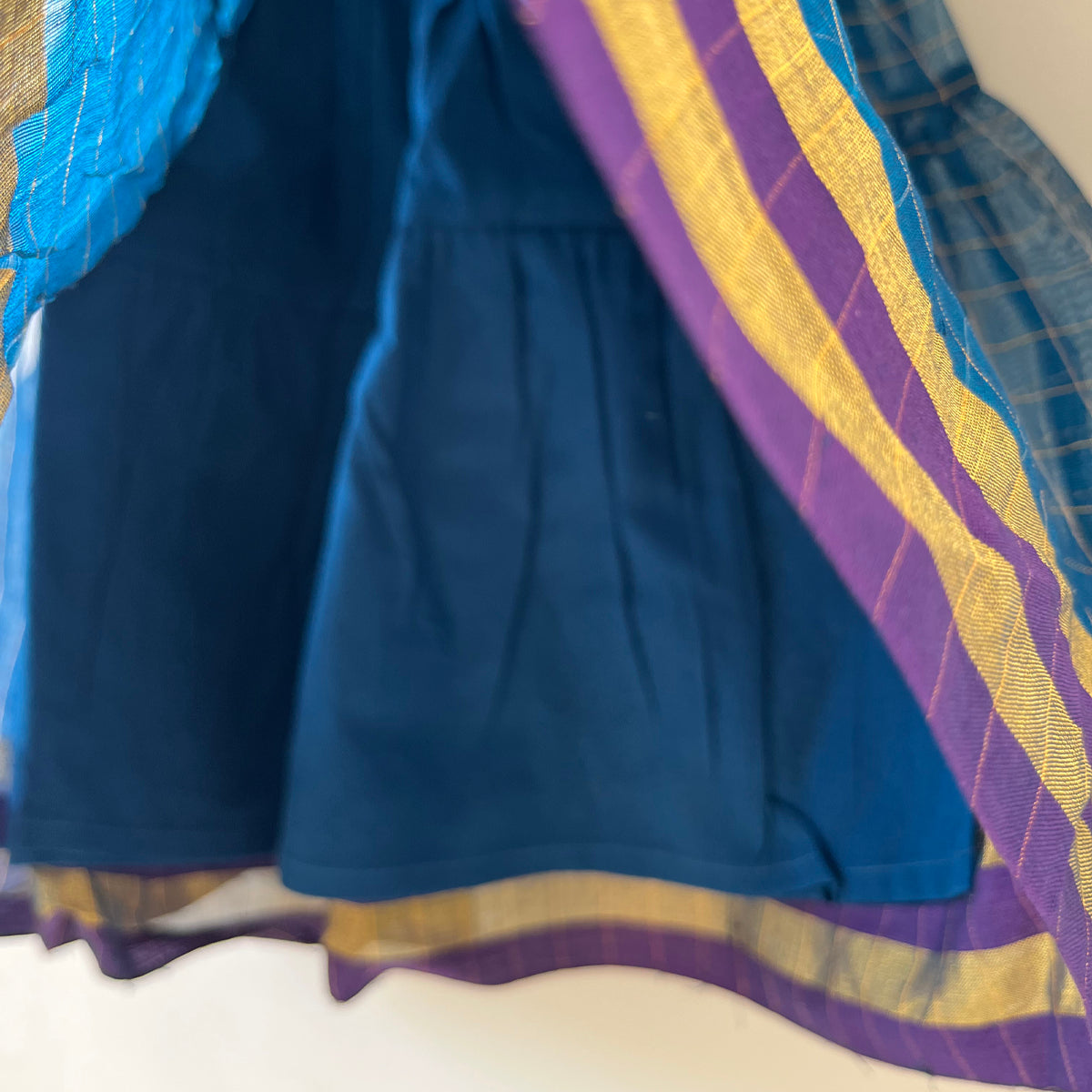 Aparajita Blue Gold Checks Infant Tiered Festive Dress