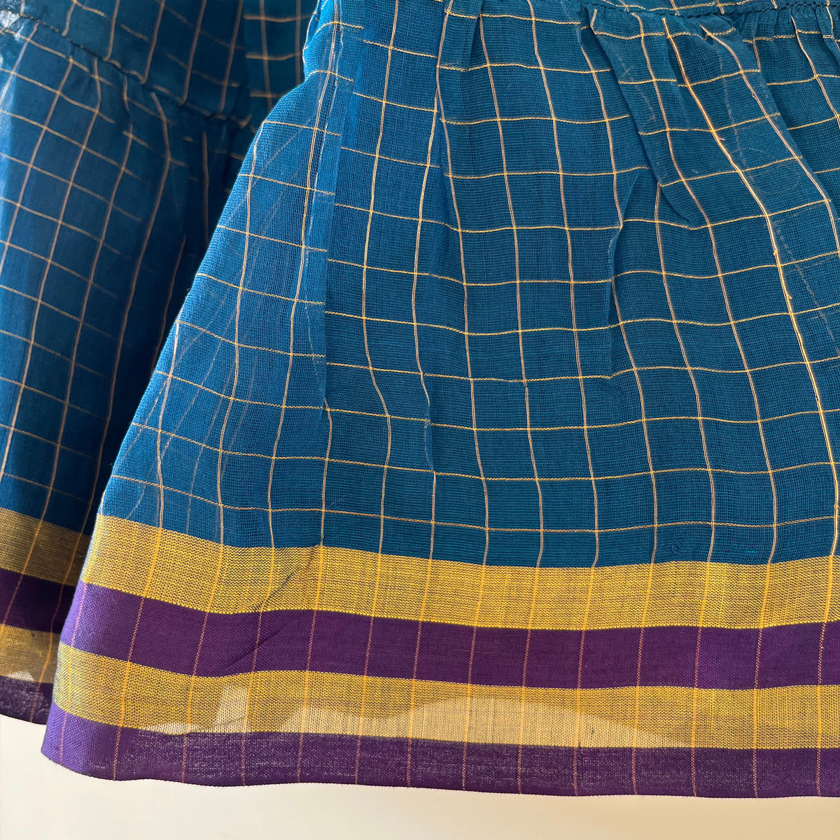 Aparajita Blue Gold Checks Infant Tiered Festive Dress