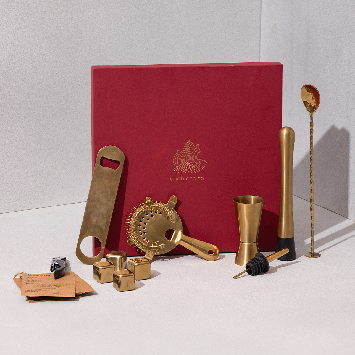 Gift Hamper | Bar Tool Kit | Set of 8 | Brass Finish