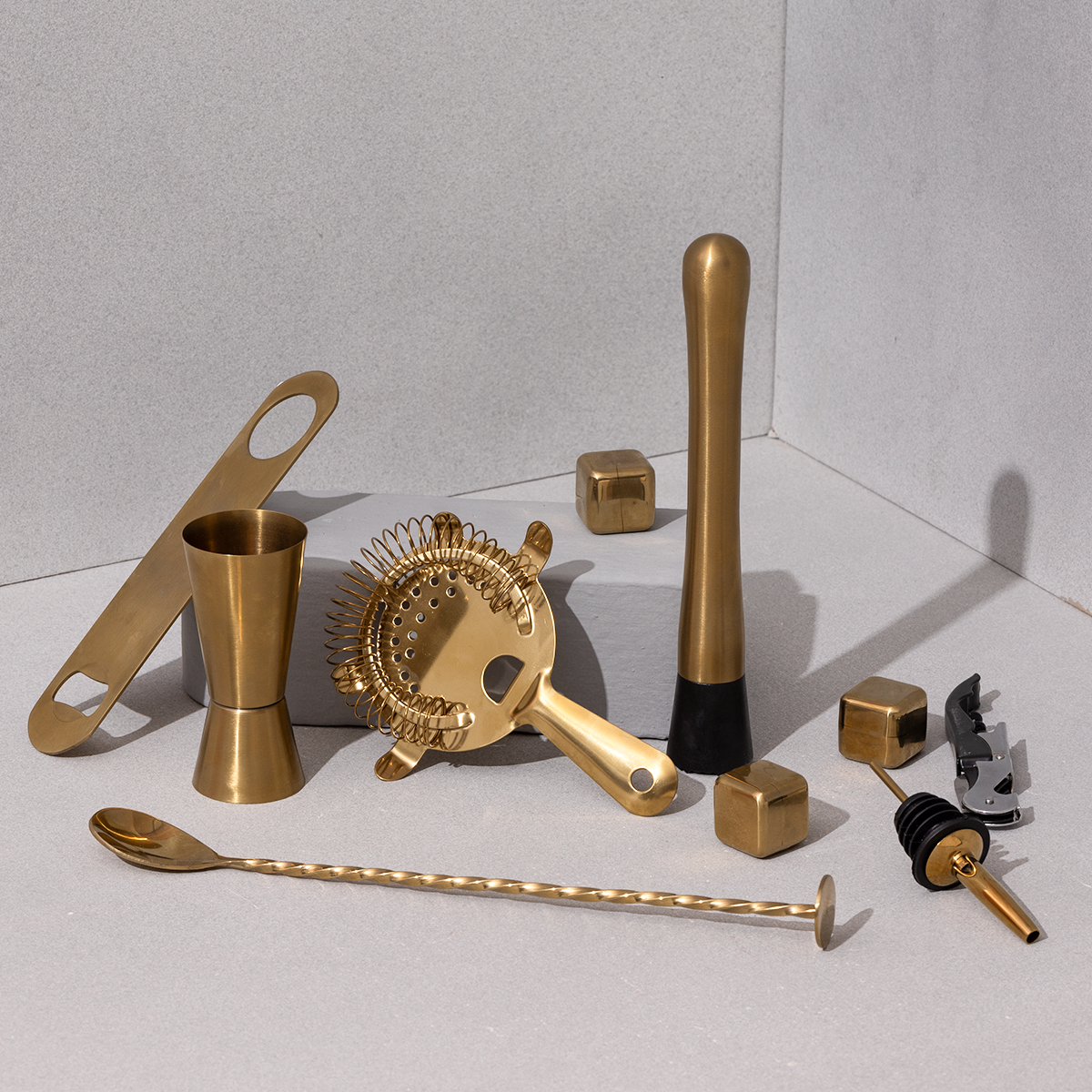 Gift Hamper | Bar Tool Kit | Set of 8 | Brass Finish