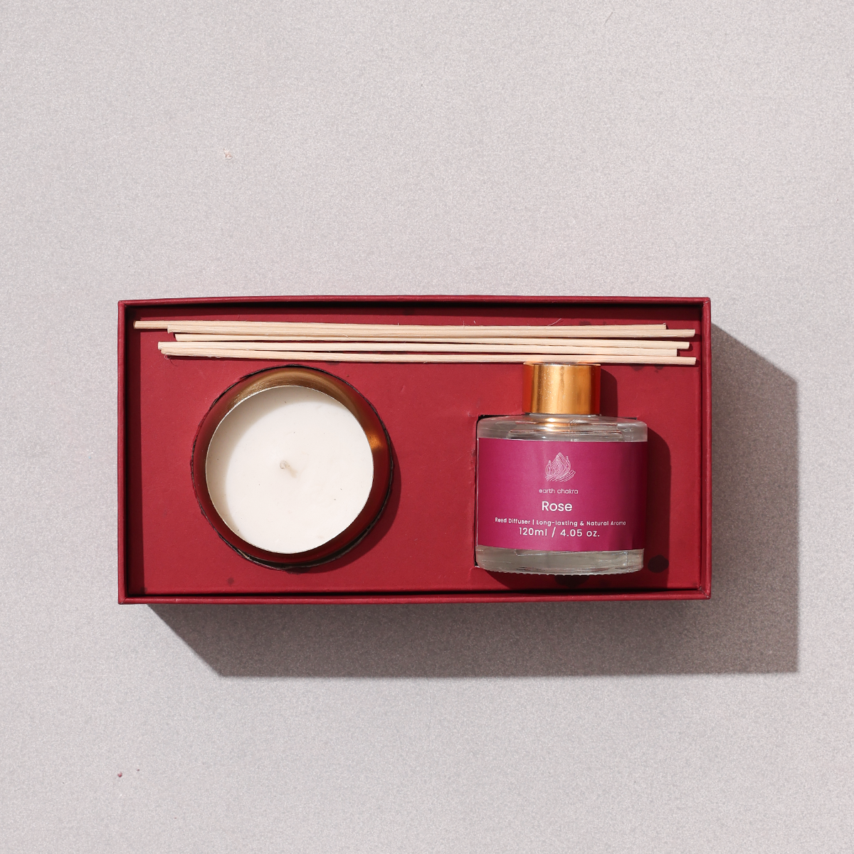 Rose Reed Diffuser & Brass Candle | Set of 2 | Aromatherapy Gift Box | Gift Hamper