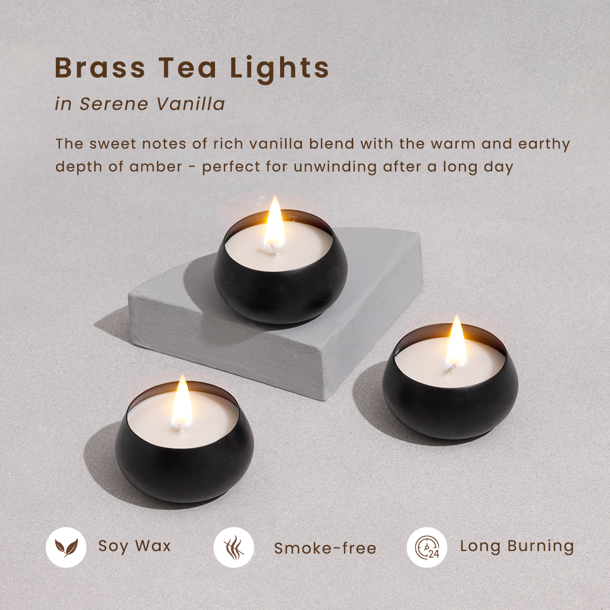 Black Metal Small Candles | Set of 6 | Vanilla | Soy Wax Candles | Gift Box