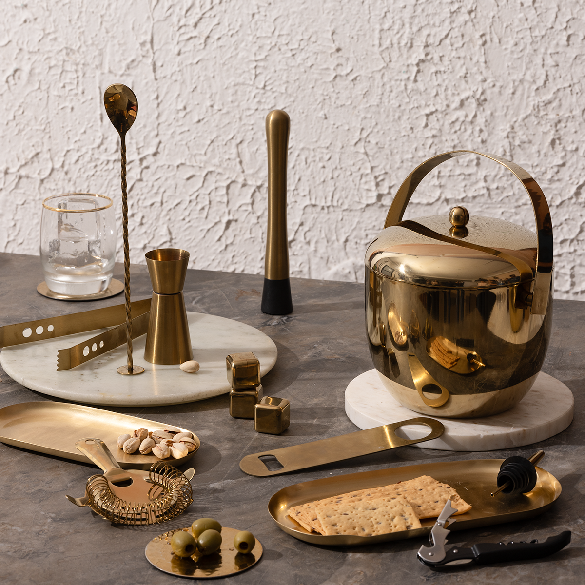 Gift Hamper | Bar Tool Kit | Set of 8 | Brass Finish