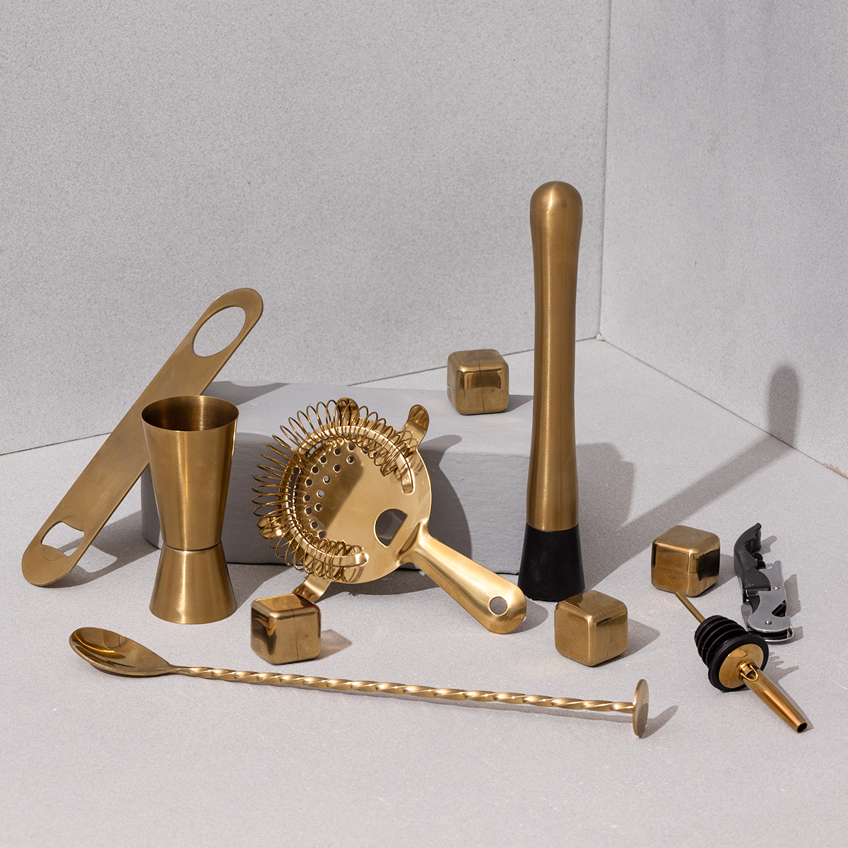 Gift Hamper | Bar Tool Kit | Set of 8 | Brass Finish